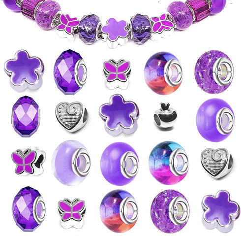sjavocado 50pcs Assorted European Large Hole Beads ,Resin Glass Imitation Metal Spacer Charms Bead for DIY Crafts Bracelets Necklaces Jewelry Making (Purple)