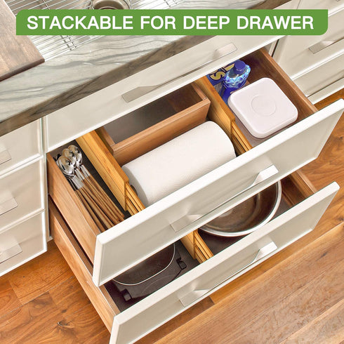Bamboo Drawer Dividers Organizers Adjustable Expandable Wooden Separators Organization for Kitchen Bedroom Bathroom Dresser 4 Pack (12.5-15.8 inch) by Pipishell