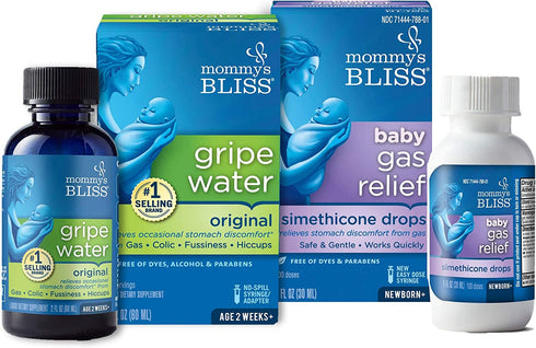 Mommy's Bliss Gripe Water Original 2 Fl Oz & Baby Gas Relief Drops 1 Fl Oz Combo Pack, Helps Relieve Baby's Gas, Colic, Hiccups & General Fussiness, Safe & Gentle for Babies, Total 3 Fl Oz