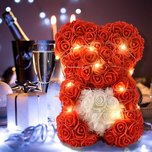 Rose Flower Bear- Rose Bear-Gifts for Girls, Women,mom,Girlfriends,Rose Teddy Bear-10 Gift Box (red, 10inch)