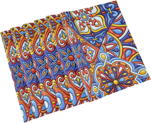 Qilmy 4 Pack Place Mats Non-Slip Dining Table Mat Heat-Resistant Reversible Placemat Double Sided Washable Placemats for Kitchen/Party/Restaurant 12" x 18", Mexican Talavera Folk Tile