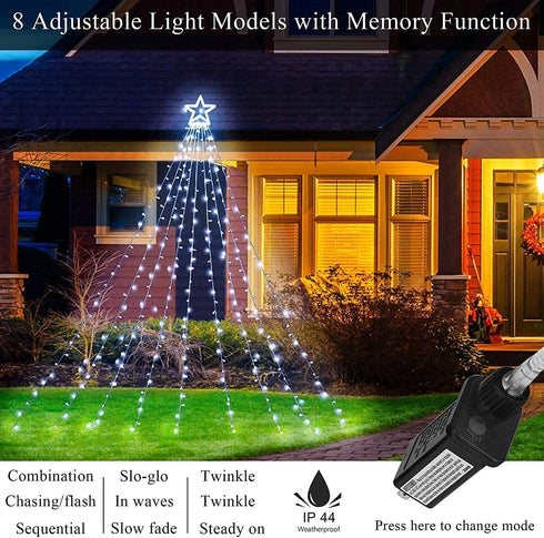 MUYUN Christmas String Lights 317 LED Star Waterfall Twinkle Fairy Lights for Christmas Decorations Party Wedding Indoor Outdoor Decorative Lights (White)