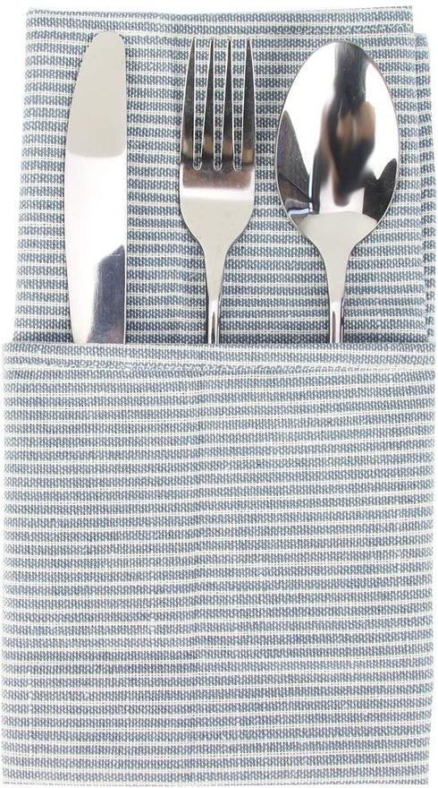 INFEI Narrow Striped Linen Cotton Dinner Cloth Napkins - Set of 12 (40 x 40 cm) - for Events & Home Use (Blue)