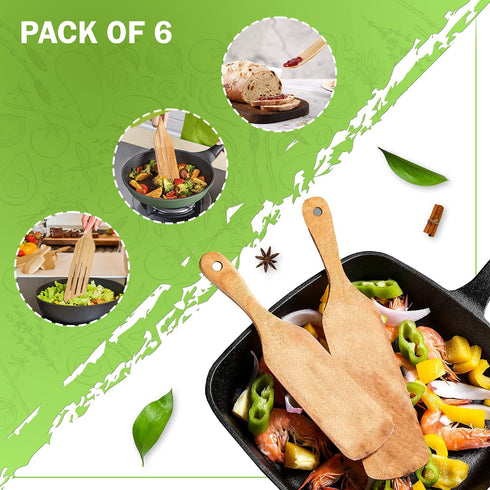 Bamboo Spurtle Set Pack of 6, Kitchen Spatula Set, Bamboo Utensils for Cooking, Bamboo Spoons for Cooking with Holder and Box Packaging, Spatulas for Nonstick Cookware
