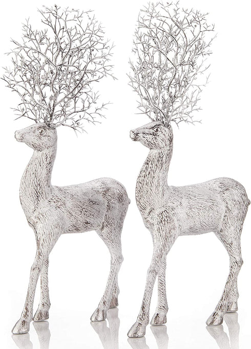 iPEGTOP 2 Pcs Rustic Christmas Reindeer Elk Holiday Figurines Decoration Christmas Standing Deer, Home Office Decor Statues Party Supplies