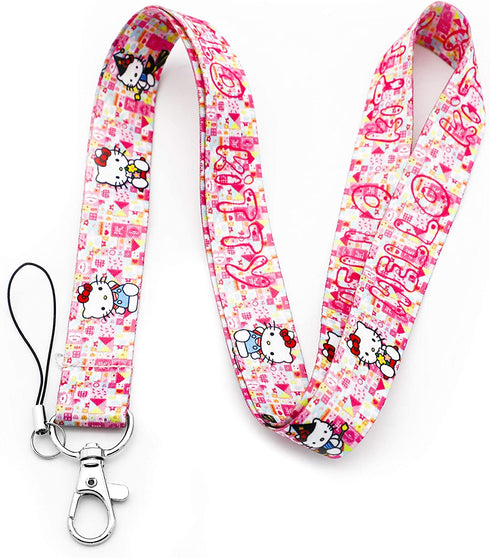 Kitty Cat Lanyard Pink Kitty Cat Lanyard Key Chain Clip Neck ID Badge Holder Lanyard (LD-Kitty Cat-B)