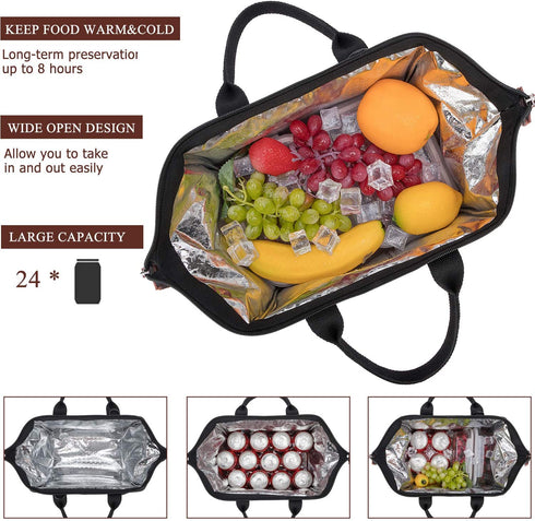 Lunch Bag with Leak Proof Material, Insulated Lunch Box for women/men, Lunch Tote Bag for Work/Picnic/Hiking/Beach/Fishing (black+fishbone pattern)