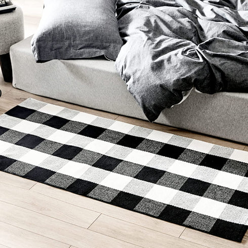 Breezsisan Black and White Layering Doormat Rug 2x4.3 ft. Cotton Woven Buffalo Plaid Outdoor Indoor Runner Rug, Hand-Woven Washable Carpet for Front Porch, Kitchen, Farmhouse, Entryway
