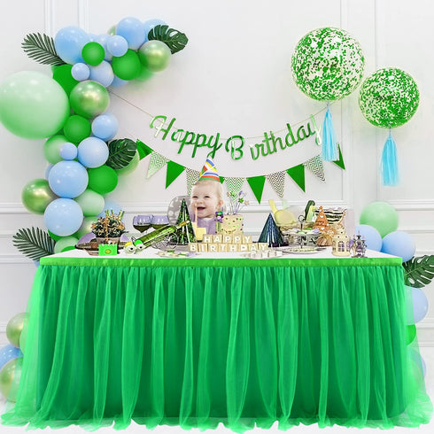 6FT Green Tulle Table Skirt Tutu Table Cloth for St. Patrick's Day Kids Birthday Party Dessert Round Tables Christmas Home Decoration(L 6(ft),H30in)