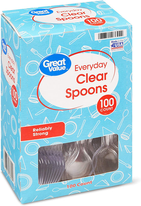 Party Great Value Premium Reliaby Strong Plastic Spoons, 100 Count