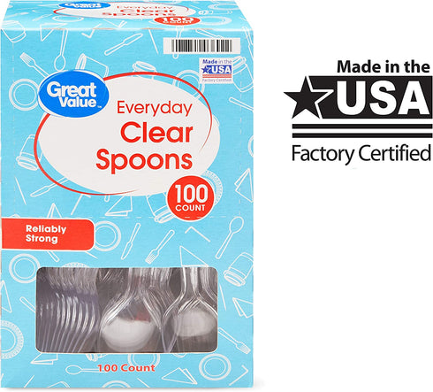 Party Great Value Premium Reliaby Strong Plastic Spoons, 100 Count