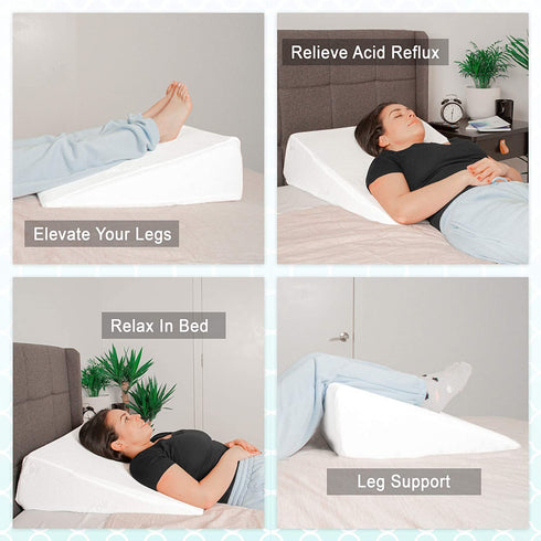 Bed Buddy Memory Foam Wedge Pillow with Memory Foam Pillow Cover Cooling Triangle Pillow Wedge for Back Support Comfortable Sleeping Reading and Post Surgery Recovery 7.5", White