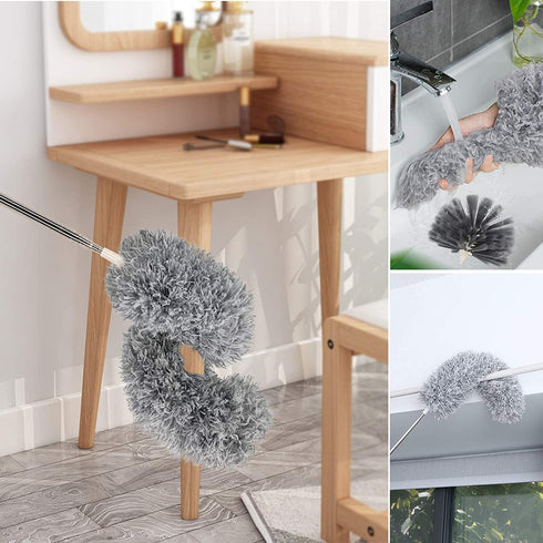 Abealv Telescoping Microfiber Duster Extendable Cobweb Duster, High Ceiling Stainless Steel Long Dusters?Scratch-Resistant Bendable Duster, 100 inches Extension Pole Cleaning Tools (Dark Gray)