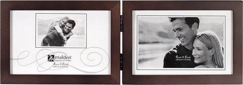 Malden International Designs Dark Walnut Concept Wood Picture Frame, Double Horizontal, 2-4x6, Walnut