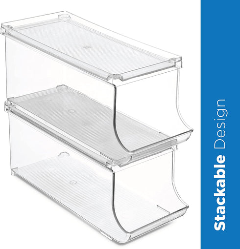 Set of 2 Stackable Refrigerator Organizer Bins Pop Soda Can Dispenser Beverage Holder for Fridge, Freezer, Kitchen, Countertops, Cabinets - Clear Plastic Canned Food Pantry Storage Rack Holds 9 Cans