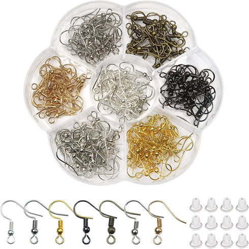 TOAOB 140pcs Earring Hooks Hypoallergenic 925 Sterling Silver Fish Hooks Ear Wires with Ball and Coil 7 Colors 18mm Nickel Free Earring Parts with Earring Backs for DIY Jewelry Making