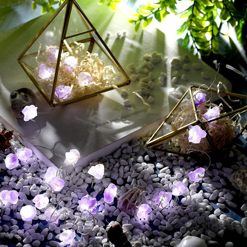 Decorative String Lights, Fluorite Amethyst String Lights Natural Crystal Light 10 ft 30 LEDs Fairy String Light Dreamy Crystal Decoration with USB and Battery Powered for Bedroom (Purple Amethyst)