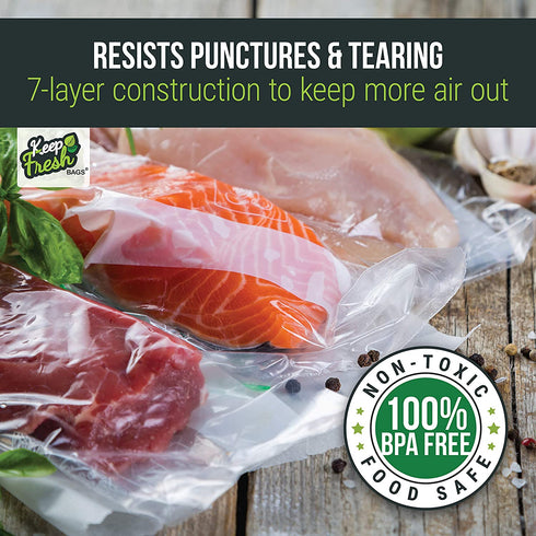 Keep Fresh Food Vacuum Sealer Rolls (11" x 50', 2 Rolls), 3.5mil Food Storage Bags for Sous Vide and Freezer Storage, Food Saver Rolls (100 Feet)