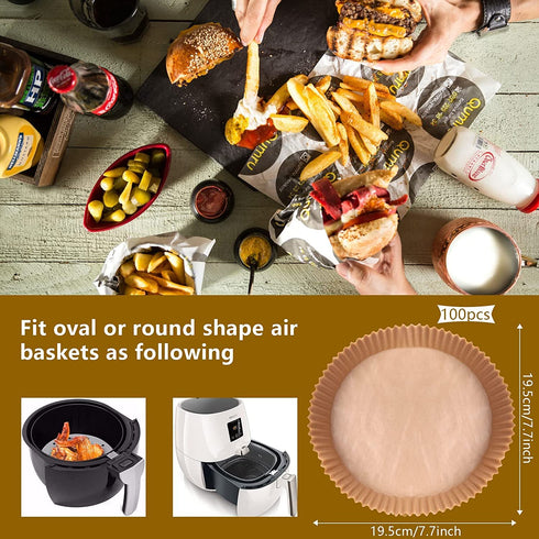 100 Pieces Air Fryer Parchment Paper Liners,Non-Stick Disposable Air Fryer Liners ?Basket Unperforated Round Parchment Paper Replacement (6.3" Natural 100pcs)