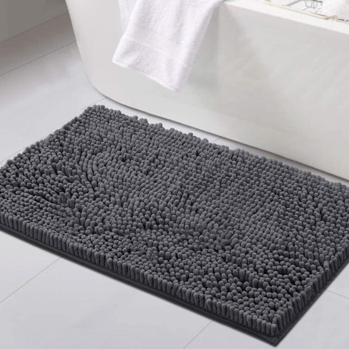Bathroom Rugs Bath Mats for Bathroom Non Slip Luxury Chenille Bathroom Rug Mat 20x32 Extra Soft and Absorbent Shaggy Rugs Washable Dry Fast Plush Area Carpet Mats for Bath Room, Tub - Grey