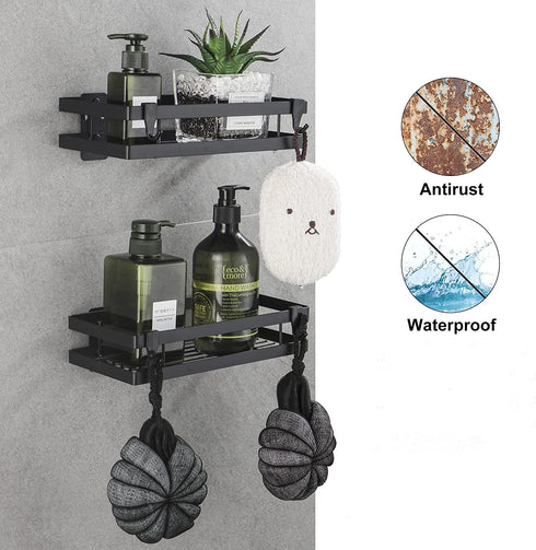 DUFU Shower Shelves Bathroom Caddy Organizer with Hooks, No Drilling Adhesive Wall Mount Carbon Steel Storage Rack for Bathroom, Kitchen and Toilet - 2 Pack
