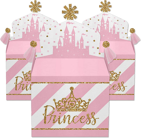 Big Dot of Happiness Little Princess Crown - Treat Box Party Favors - Pink and Gold Princess Baby Shower or Birthday Party Goodie Gable Boxes - Set of 12