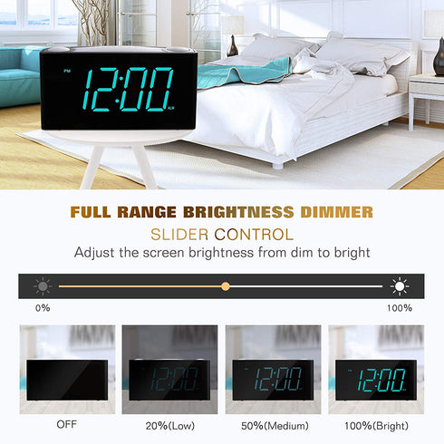 Rocam Digital Alarm Clock for Bedrooms - Large 7" LED Display with Dimmer, Snooze, 7 Night Light, Easy to Set, USB Chargers, Battery Backup, 12/24 Hour for Kids,Boys,Teens,Heavy Sleepers(Blue)