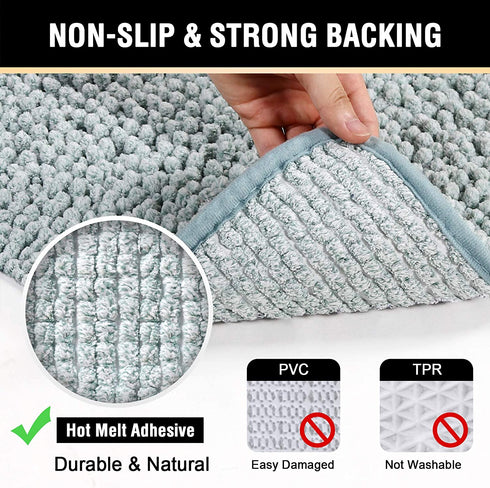 Bath Mat for Bathroom Chenille Bathroom Rug Mat Non Slip Ultra Soft and Super Absorbent Bath Rug Mat 20" x 32" Shaggy Rugs Washable Dry Fast Mats for Tub, Shower and Bath Room, Eggshell Blue/ White