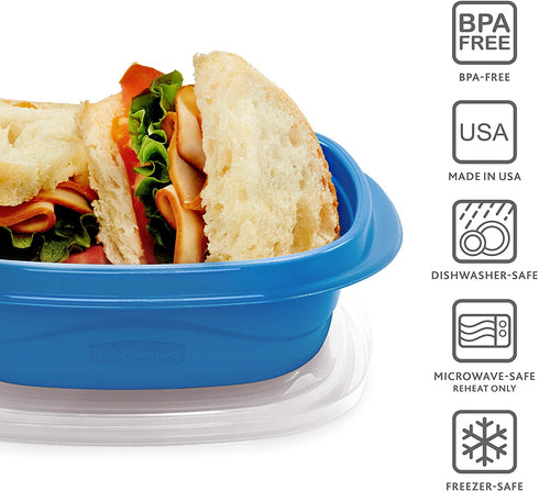 Rubbermaid TakeAlongs On The Go Food Storage and Meal Prep Containers, Set of 25 (50 Pieces Total), Marine Blue