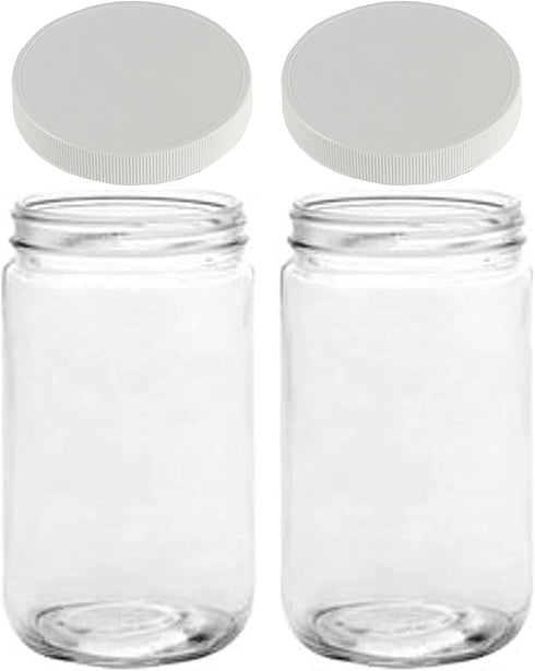 Glass Storage Jars with Lids - Extra Wide Mouth Storage Jar 32 oz - 2 (BPA Free) Plastic Storage Lids - Made in the USA by Jarming Collections