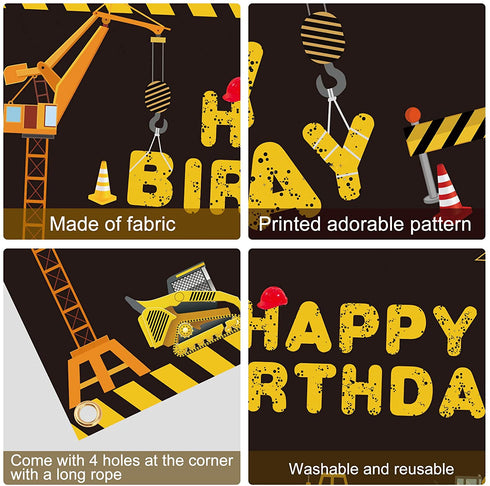 Luxiocio Construction Birthday Party Banner Backdrop with Balloon Garland Arch Supplies, Construction Themed Happy Birthday Poster Decorations, Dump Truck Birthday Party Decor Sign for Outdoor Indoor