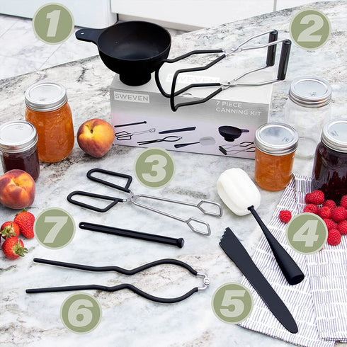 Canning Kit | Canning Supplies Starter Kit | 7 Piece Home Canning Kit | Canning Tools Included: Canning Tongs, Bubble Popper, Jar Lifter, Canning Funnel, Magnetic Lid Lifter, Jar Brush, Jar Wrench