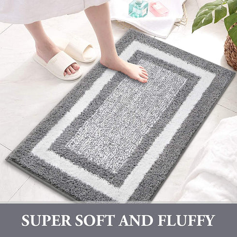 KMAT Bathroom Rugs Bath Mat,Non-Slip Fluffy Soft Plush Microfiber Bath Rugs, Machine Washable Quick Dry Shaggy Shower Carpet Rug for Bathroom, Tub and Shower,Grey,32"x20"