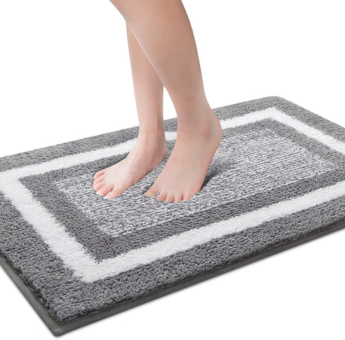 KMAT Bathroom Rugs Bath Mat,Non-Slip Fluffy Soft Plush Microfiber Bath Rugs, Machine Washable Quick Dry Shaggy Shower Carpet Rug for Bathroom, Tub and Shower,Grey,32"x20"