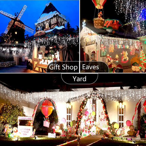 Hezbjiti Christmas Decorations Lights Outdoor, 400 LED 32.8 FT 8 Modes 75 Drops Fairy String Curtain Lights for Christmas Decor Eaves Window Party Yard Garden Indoor (Cold White)
