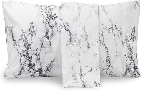 Elegant Comfort Luxury Ultra-Soft 2-Piece Pillowcase Set 1500 Thread Count Egyptian Quality Microfiber Double Brushed-Wrinkle Resistant, Standard Size, Marble Pattern White