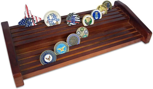 BHealthLife 8 Row Challenge Coin Holder Rack Military Coin Stand Display Gift Mahogany Finish