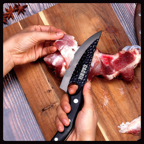 CACHIL Butcher Boning Knife Hand Forged Full Tang Kitchen Chef Meat Cleaver Knives with Sheath for Meat Cutting, BBQ, Camping, Outdoor (Black)