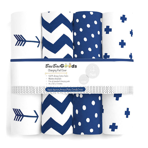 Changing Pad Cover – Baby Changing Pad Covers 4 Pack – Boy or Girl Changing Pad Cover – Pure Cotton Machine Washable Navy and White Changing Table Cover – Diaper Changing Pad Cover Sheets