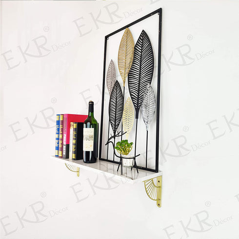 EKR Metal Shelf Braket 2 Pcs for Floating Shelves DIY L Shape Shelving Brackets Right Angle Home Décor Accents Storage Kitchen Office Decoration Gold 5.9 Inches Wood Not Included