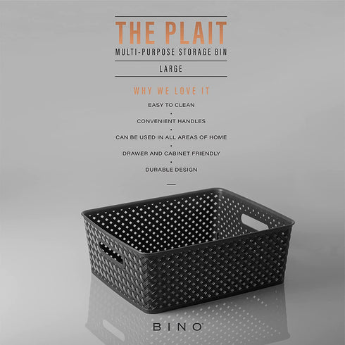 BINO Woven Plastic Storage Basket, Large (Black)