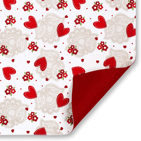 Cackleberry Home Hearts & Lace Placemats Cotton Fabric Reversible, 13 x 19 Inches, Set of 4