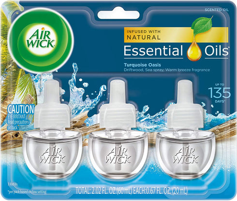 Air Wick plug in Scented Oil 3 Refills, Turquoise Oasis, (3x0.67 Ounce ), Essential Oils, Air Freshener (Pack of 3)
