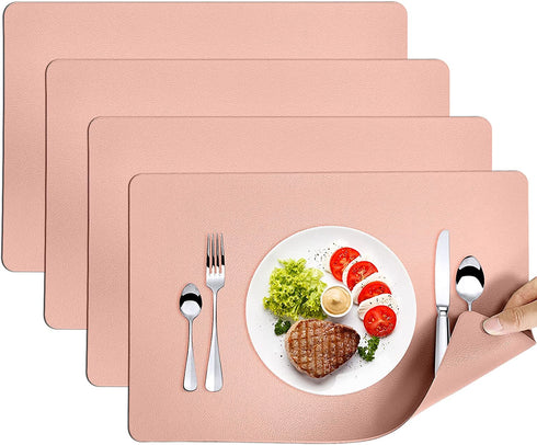 Herda Placemats for Dining Table, Non-Slip , Leather Placemats for Home Kitchen , Waterproof Heat Resistant Insulation Protector Table Mats Set of 4, Easy to Clean Light Pink Placemats