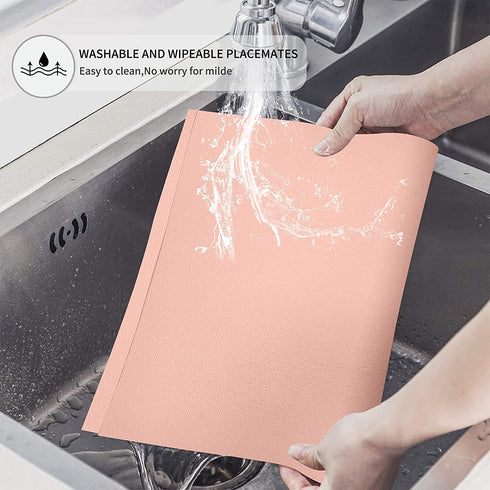Herda Placemats for Dining Table, Non-Slip , Leather Placemats for Home Kitchen , Waterproof Heat Resistant Insulation Protector Table Mats Set of 4, Easy to Clean Light Pink Placemats