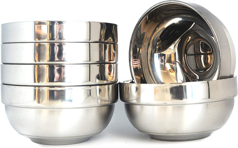 Geini Premium 304 Stainless Steel Bowls Set, Double Walled Insulated, Nesting Serving Bowls without Lids in Kitchen for Soup, Rice, Ice Cream, Kids Snacks, 6 Pack, 13oz Capacity