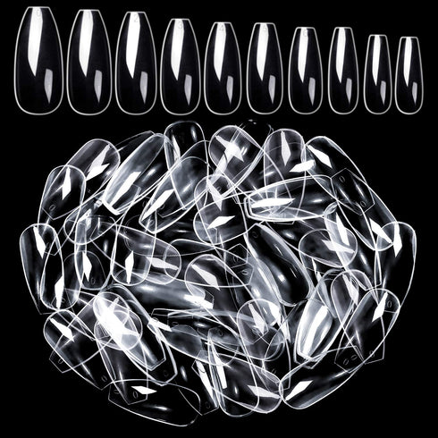 Modelones 600pcs Coffin Nails Fake Nail Tips Clear Full Cover Acrylic False Nails Extension Professional Manicure Tool for Nail Salons and DIY Nail Art 10 Sizes