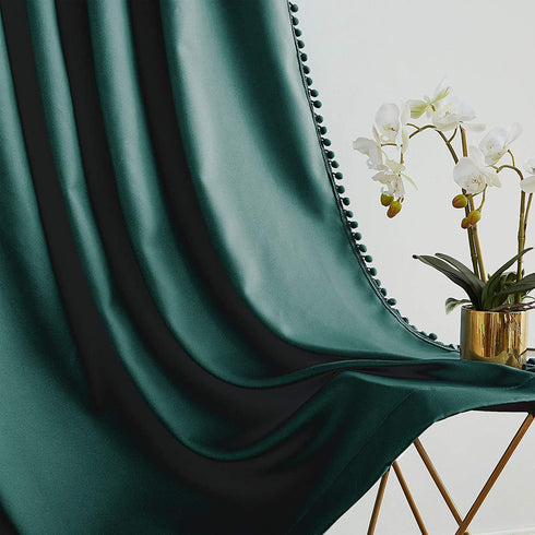 Pompom Green Full Blackout Curtains for Bedroom Living Room 63 inch Thermal Insulated Window Curtain Panels for Chrismas Décor 50" w x2 Panels Rod Pocket