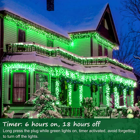 Christmas Lights Outdoor Decorations Iciclelights 39ft 450 LED Dripping Twinkle Ice String Light, 8 Modes Plug in Waterproof Fairy Curtain Lights for House Holiday Patio Yard Party Decor(Green)