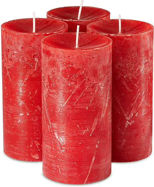 SPAAS Rustic Red Pillar Candles - 2.7" X 5" Decorative Candles Set of 4 - Clean Burning and Dripless Unscented Rustic Pillar Candles for Home Decorations, Party, Weddings, Spa, Restaurant